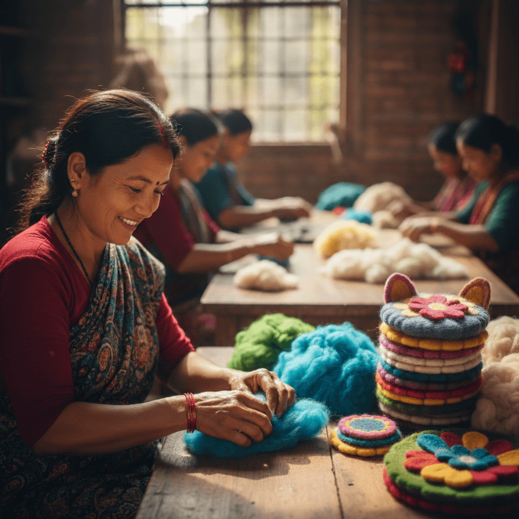 Nepalese women artisans handcrafting felt products