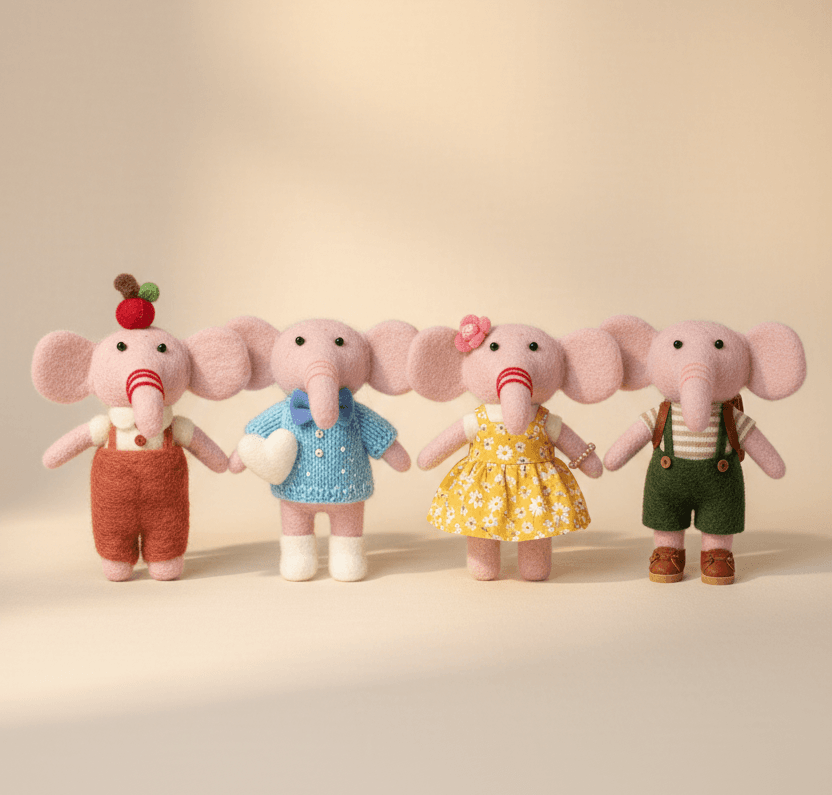 Hand-Felted Petite Elephant Collection - Handmade Felt Product from Nepal