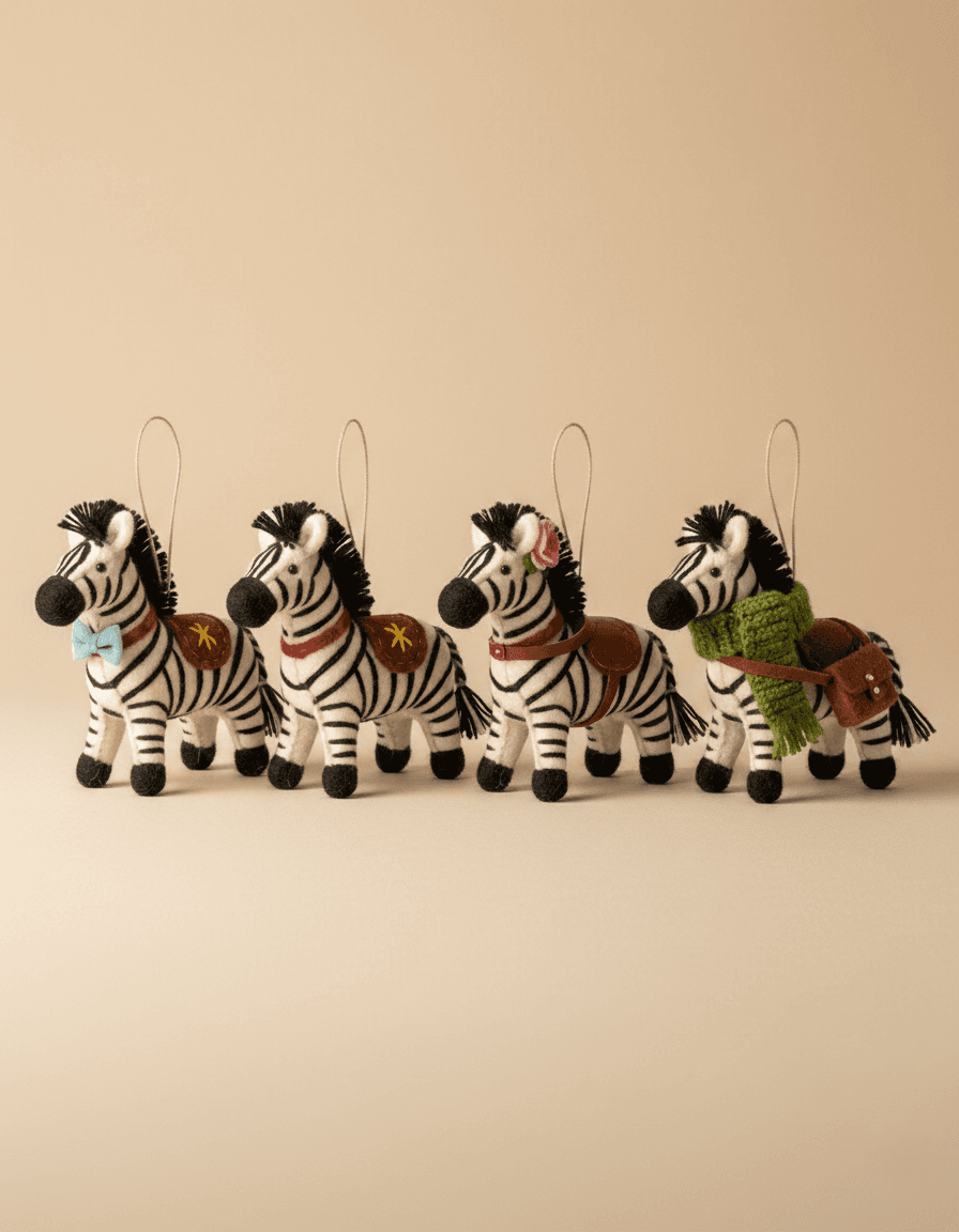 Savannah Stripe hand-Felted Zebra Hanging Ornament - Handmade Felt Product from Nepal