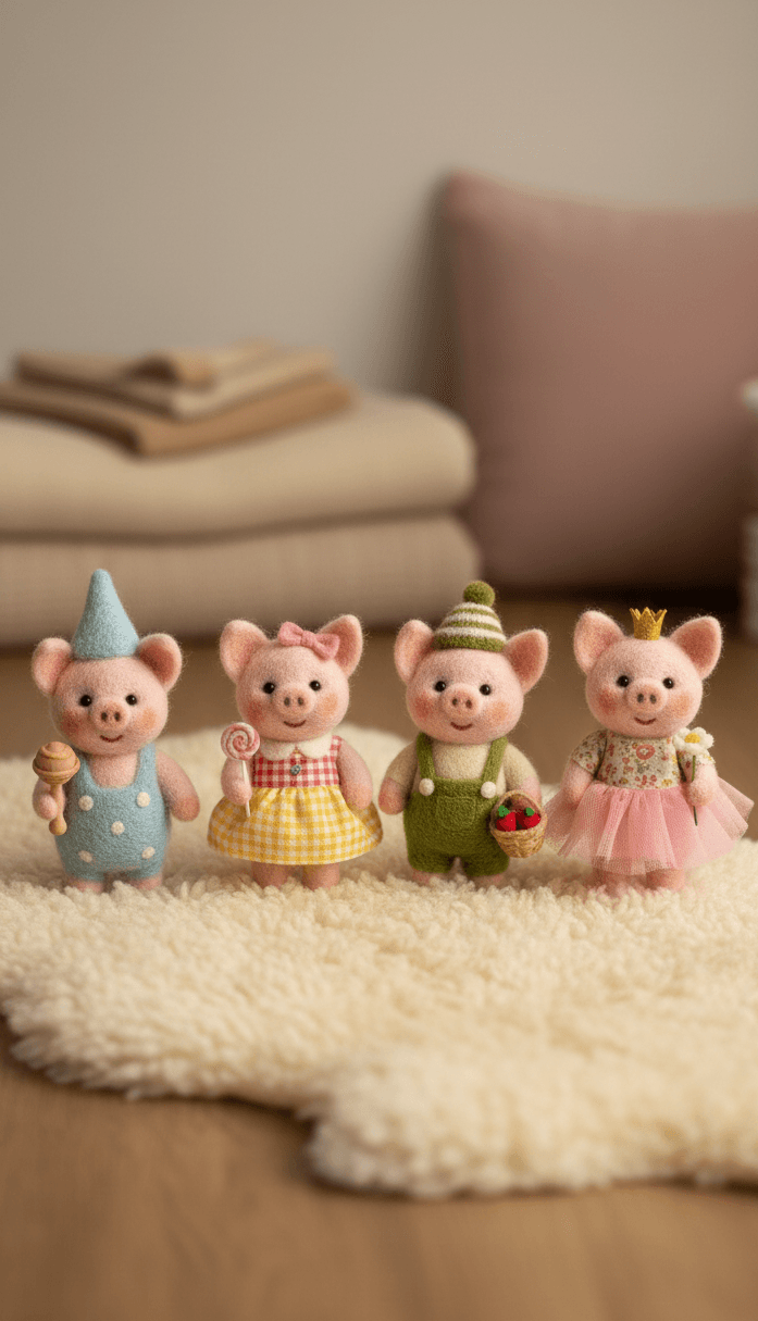 Tiny Trotters" Individually Dressed Miniature Felt Piglet - Handmade Felt Product from Nepal