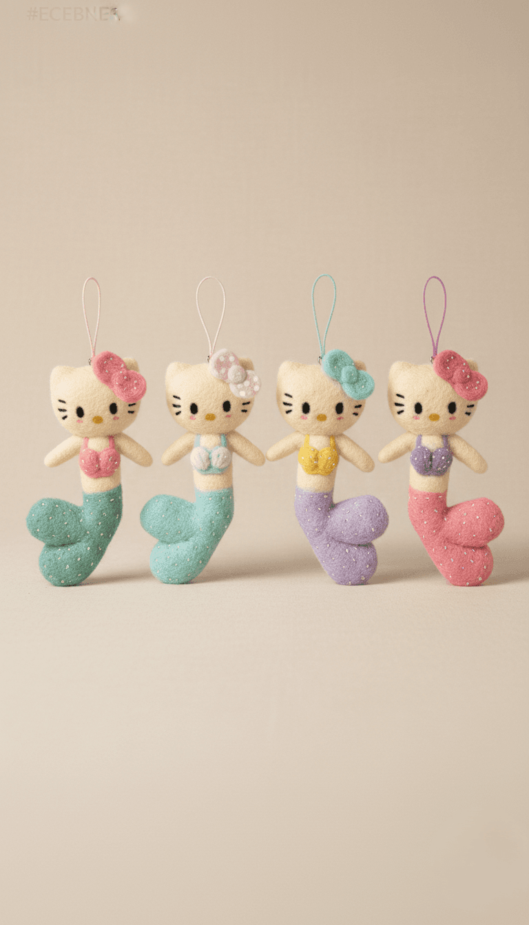 Mermaid Kitty Keychain - Handmade Felt Product from Nepal