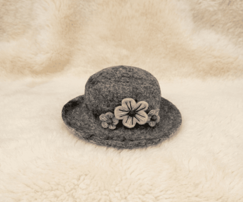 Silver Petal Brim Hat - Handmade Felt Product from Nepal
