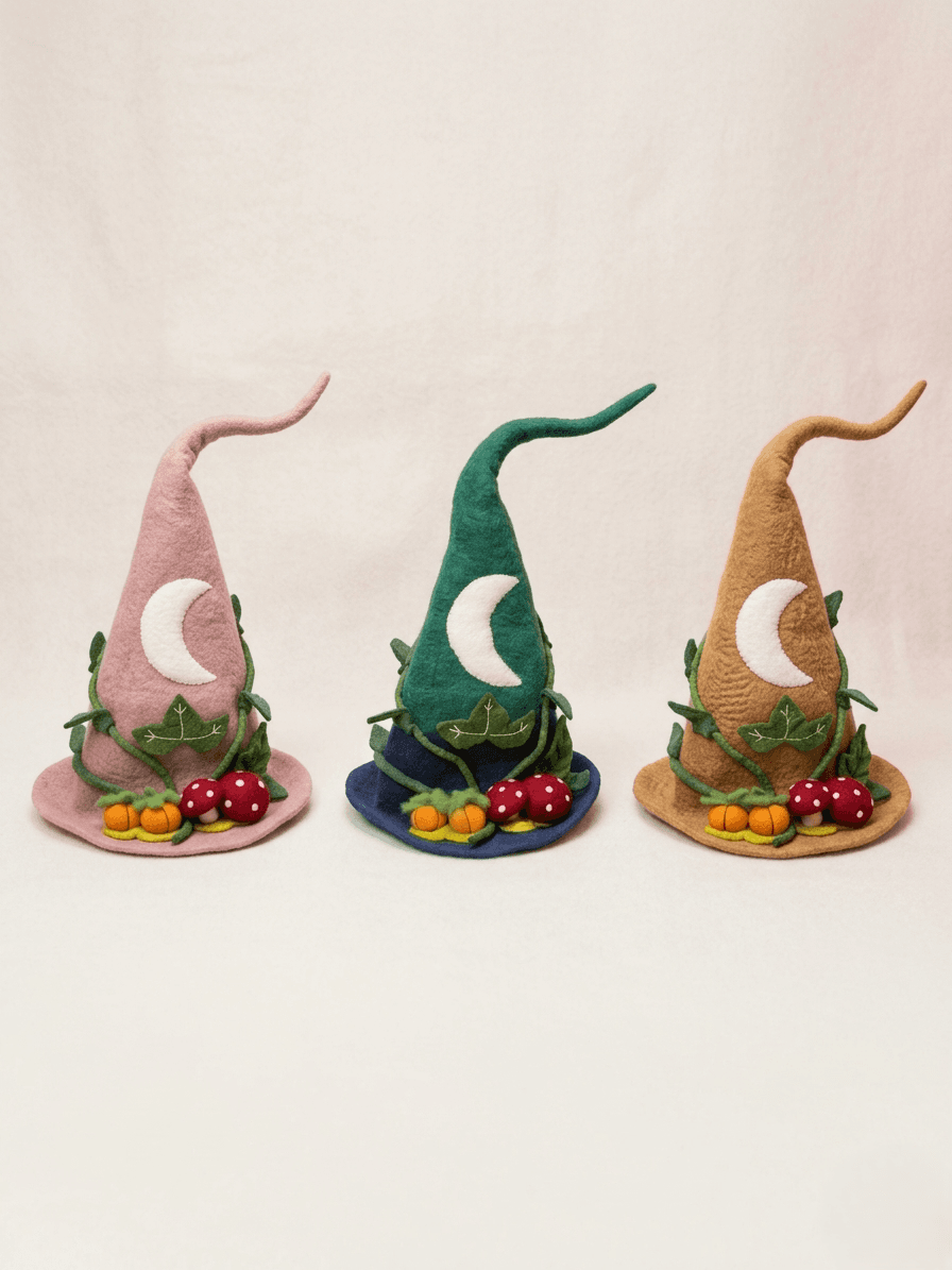 Hand-Felted "Celestial Harvest" Whimsical Wool Hat - Handmade Felt Product from Nepal