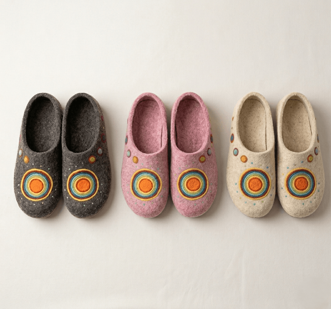 Artisan needled "Solar" Wool Felt Slippers - Handmade Felt Product from Nepal