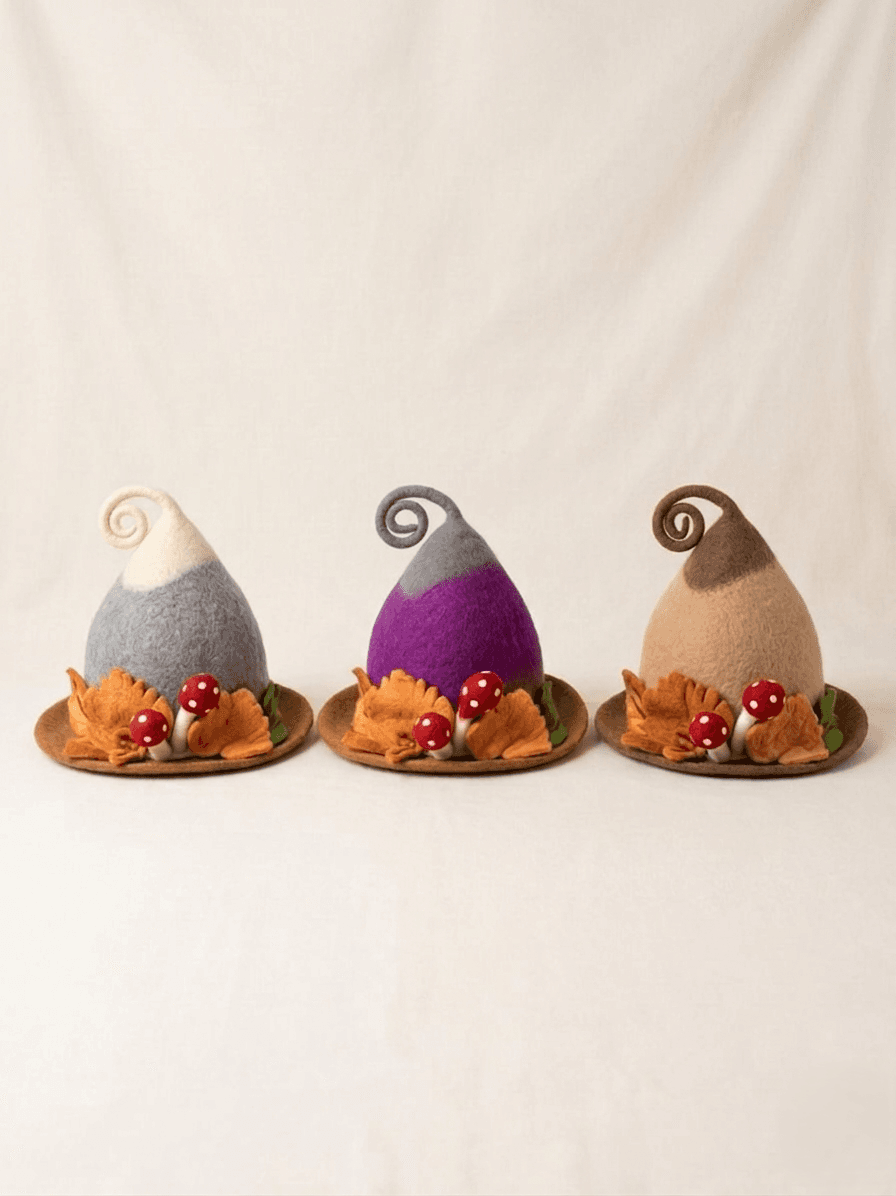 Hand-Felted "Autumn Acorn" Whimsical Wool Hat - Handmade Felt Product from Nepal