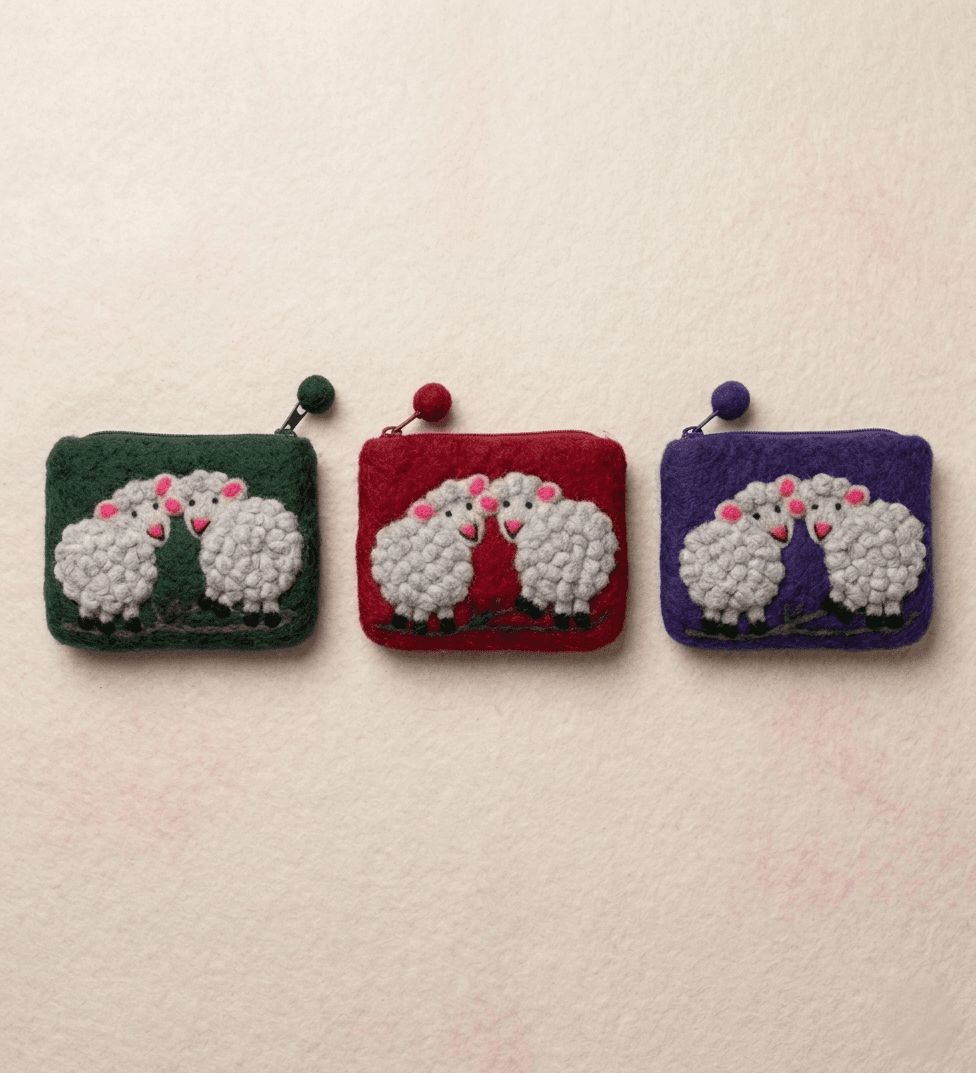 The Twin Lambs Pouch - Handmade Felt Product from Nepal