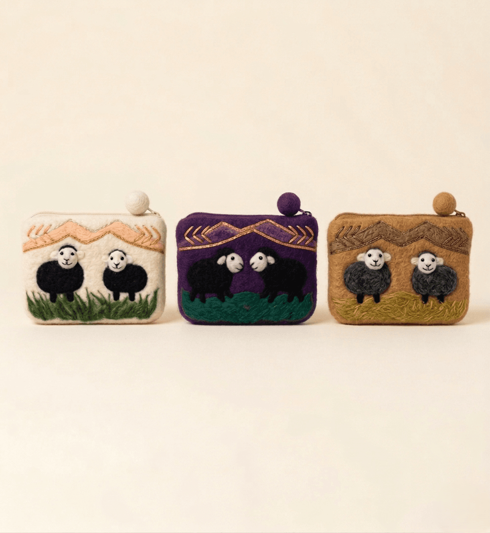 The Grazing Lambs Pouch - Handmade Felt Product from Nepal