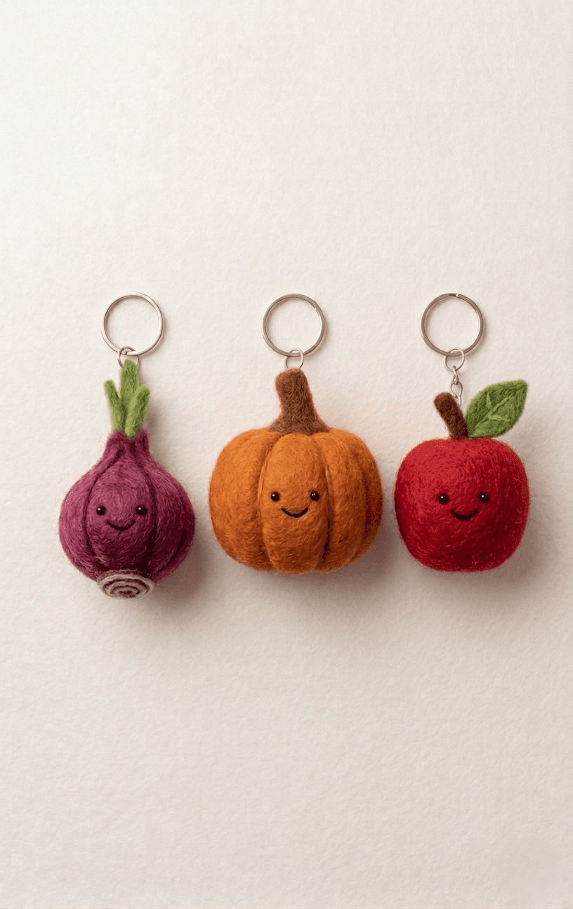 Hand-Felted Garden Friend Keychain - Handmade Felt Product from Nepal
