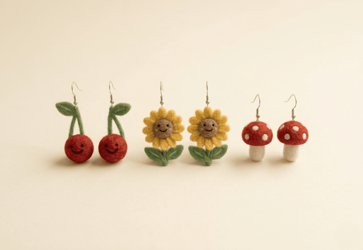 The "Meadow Muse" Felted Dangle Earring Pair - Handmade Felt Product from Nepal