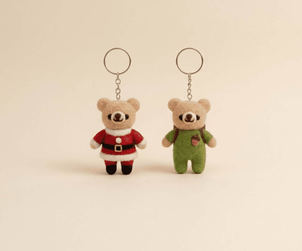 Handmade Needle Felted Bear Keychain - Handmade Felt Product from Nepal