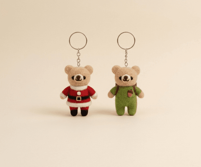 Handmade Needle Felted Bear Keychain