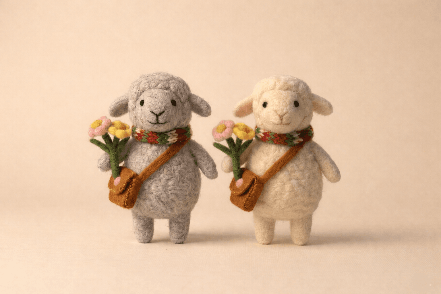 Felted Sheep Figurine - Handmade Felt Product from Nepal