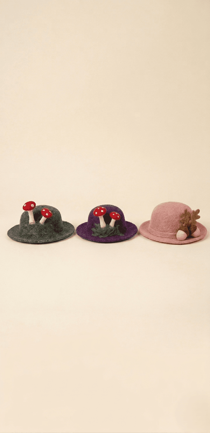 Mushroom Attached Hat - Handmade Felt Product from Nepal