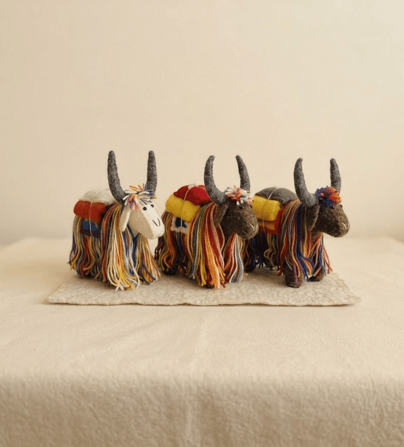 Colorful Tibetan-Style Yak with Pack Saddle - Handmade Felt Product from Nepal