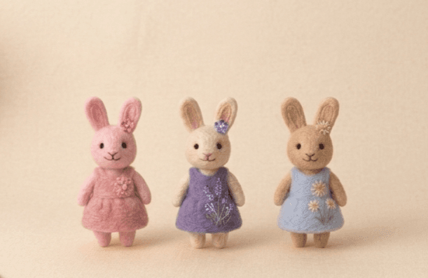 Spring Rabbit with Embroidered Dress - Handmade Felt Product from Nepal