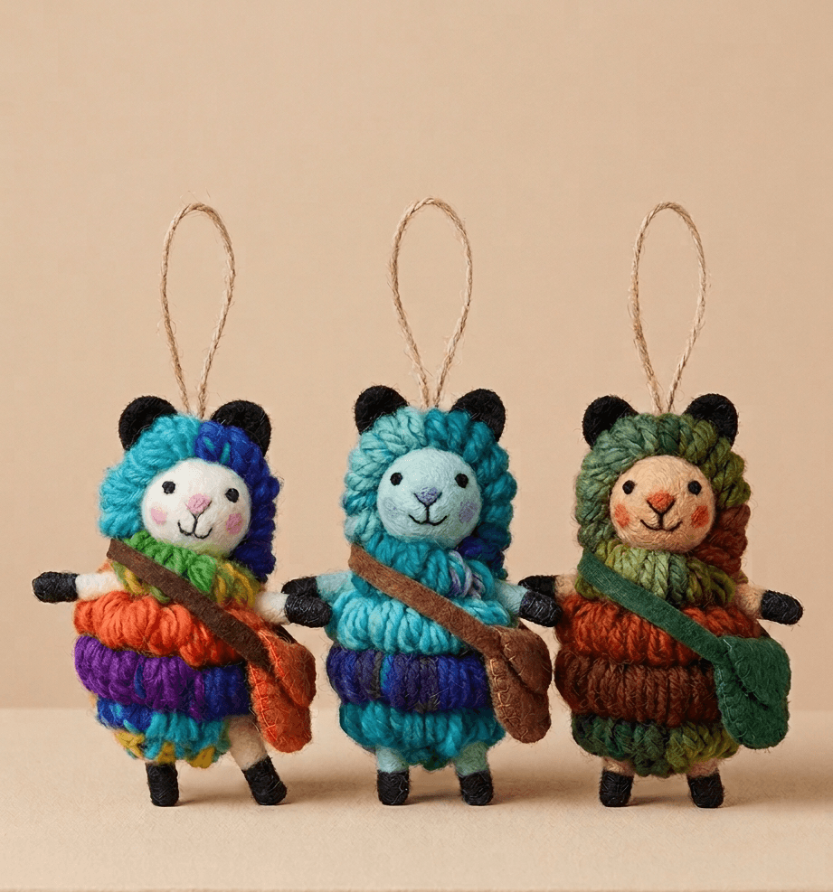 Felted Hanging Ornament Sheep - Handmade Felt Product from Nepal
