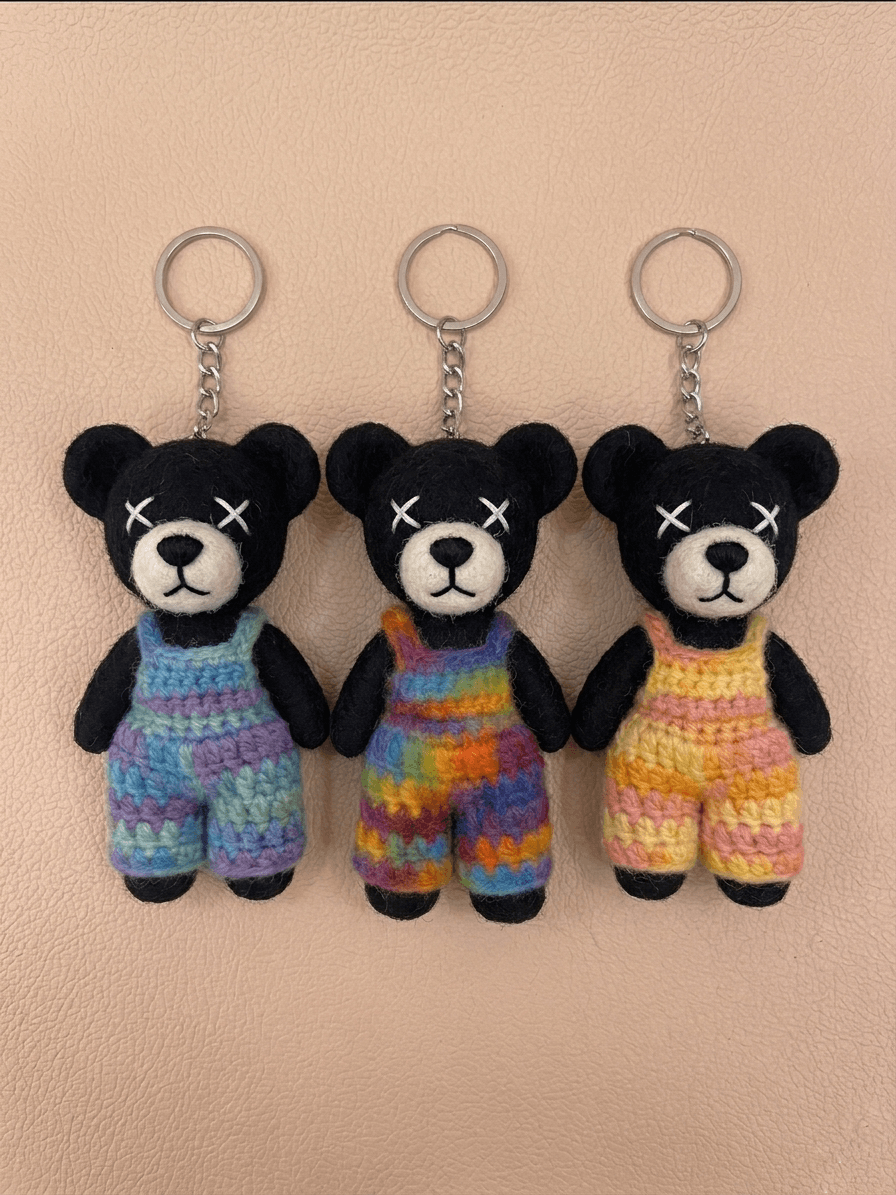 Black Bear Keychain - Handmade Felt Product from Nepal