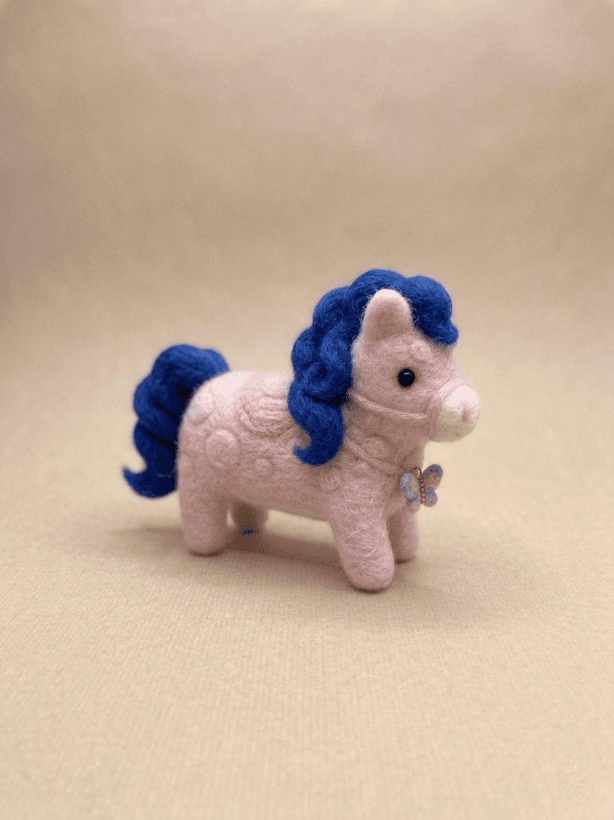 Dreamy Pony-Pink Blossom Horse with Butterfly Charm - Handmade Felt Product from Nepal