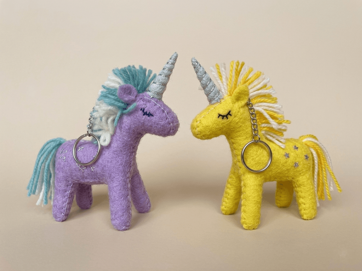 Star-Bright Felt Unicorn Keychain - Handmade Felt Product from Nepal