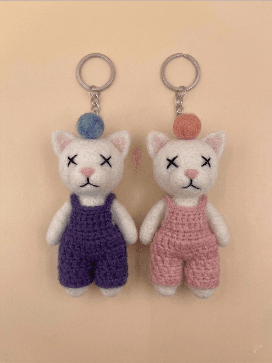 Felted Kitty Keychains - Handmade Felt Product from Nepal