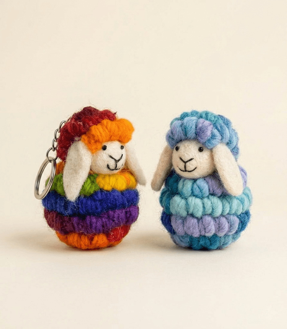 Wool Sheep Keychain Or Desk Buddy - Handmade Felt Product from Nepal