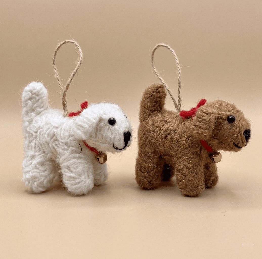 Curly Wool Puppy Ornament - Handmade Felt Product from Nepal