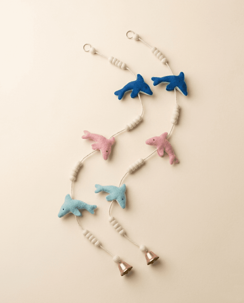 Handmade Dolphin Felt Hanging Bell with Wool Beads - Handmade Felt Product from Nepal