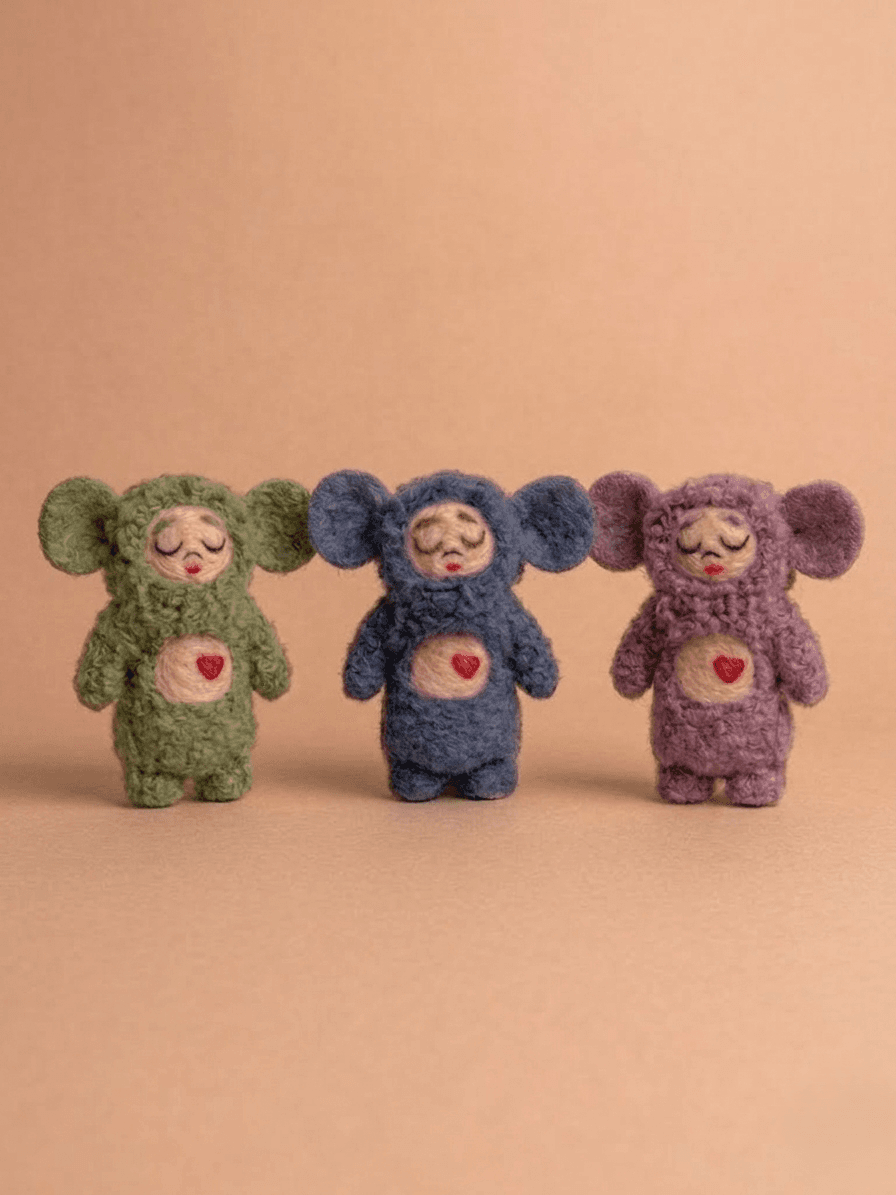 Sleeping Felt Bear with Heart Detail - Handmade Felt Product from Nepal