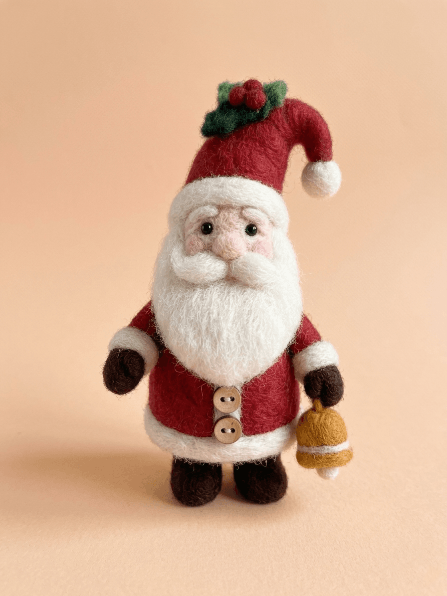 Santa Claus with Holly and Bell - Handmade Felt Product from Nepal