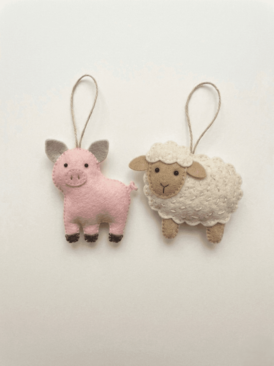 Pig or Sheep Hanging Ornament - Handmade Felt Product from Nepal