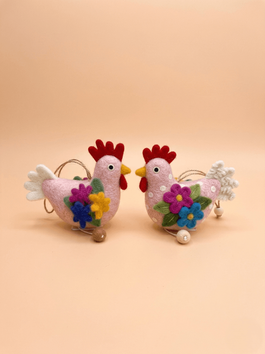 Hen Hanging Ornament - Handmade Felt Product from Nepal