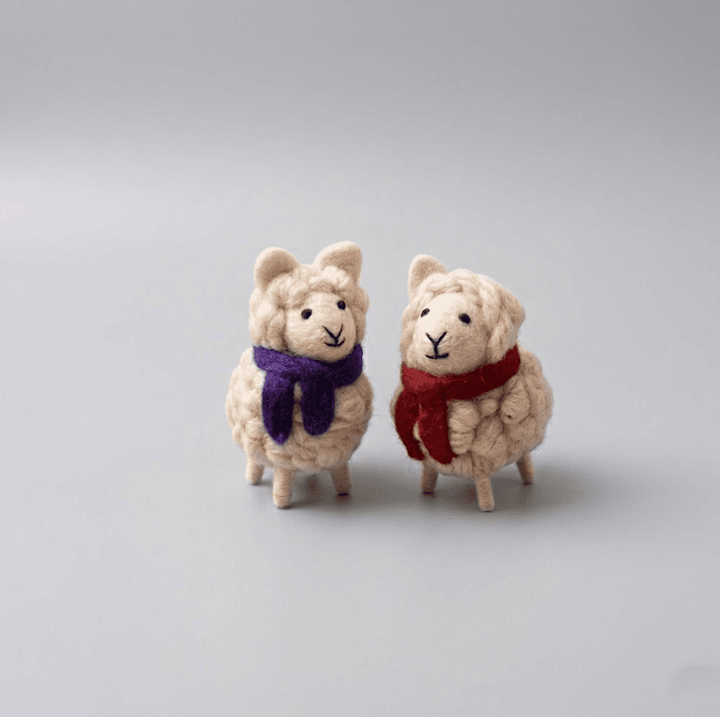 Felt Sheep with Winter Scarf - Handmade Felt Product from Nepal