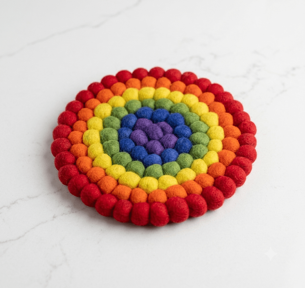 Wool Felt Ball Table Trivet & Dish Mat - Handmade Felt Product from Nepal