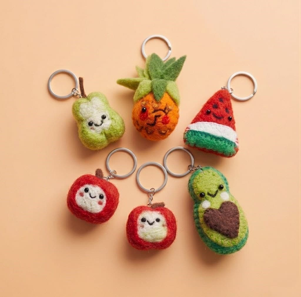 Whimsical Felt Fruit Keychain - Handmade Felt Product from Nepal