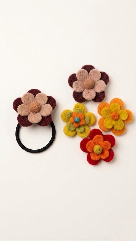 Handmade Wool Felt Flower Hair Tie - Handmade Felt Product from Nepal