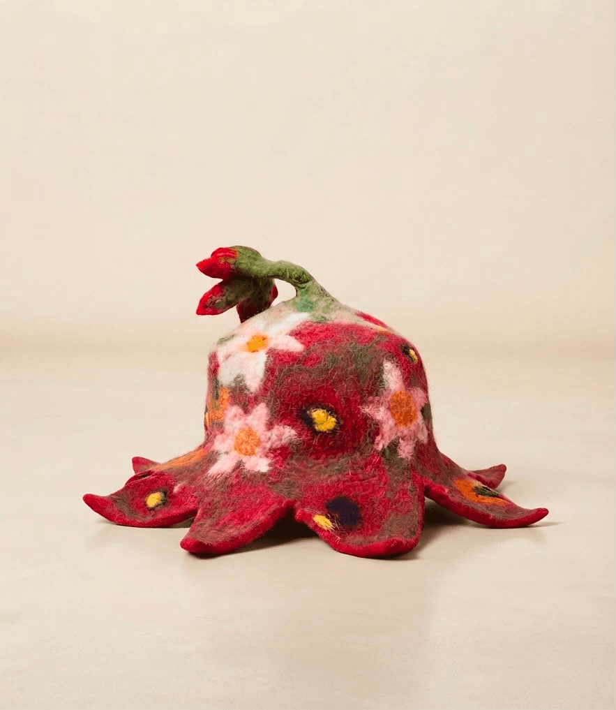 Floral Wool Felt Fairy Hat - Handmade Felt Product from Nepal