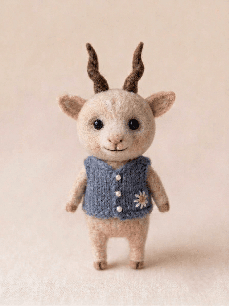 Felted Goat Figurine in Knit Vest - Handmade Felt Product from Nepal
