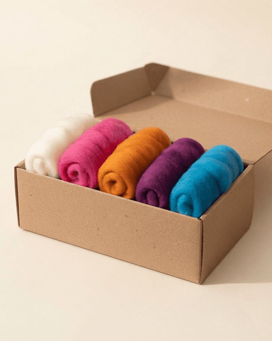Wool Roving Roll Bundle (Color Crafting Set) - Handmade Felt Product from Nepal