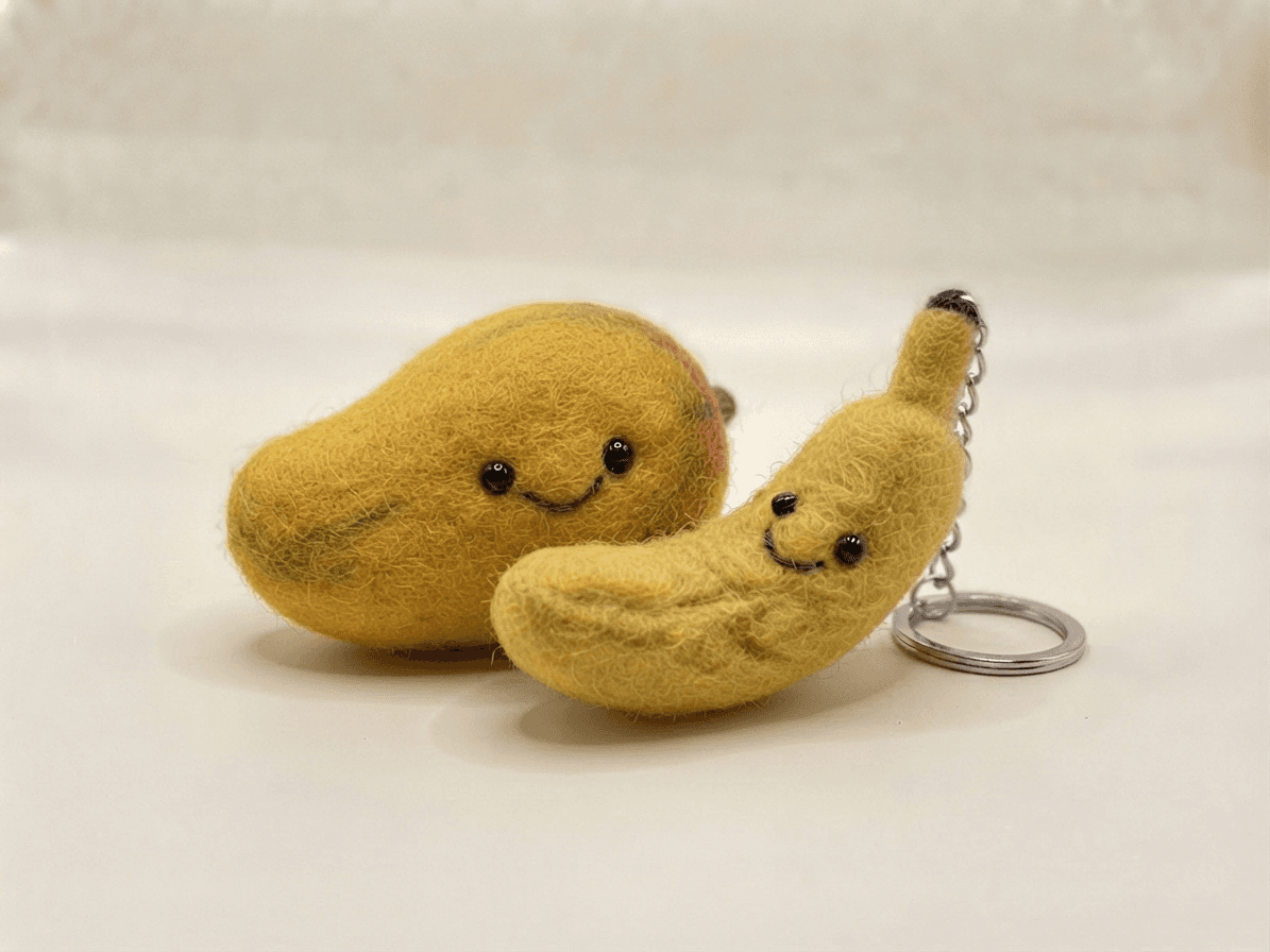 Felt Tropical Fruit Keychains (Mango & Banana) - Handmade Felt Product from Nepal