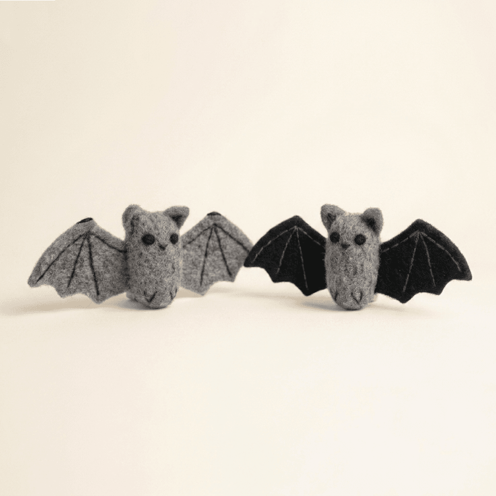 Handmade Wool Felt Bat Figurines (Halloween Decor Set) - Handmade Felt Product from Nepal