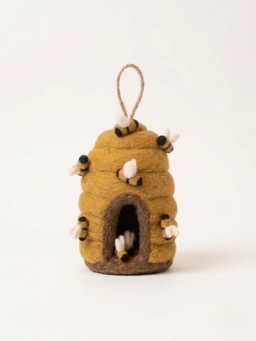 Beehive with Little Bees Hanging Decor - Handmade Felt Product from Nepal
