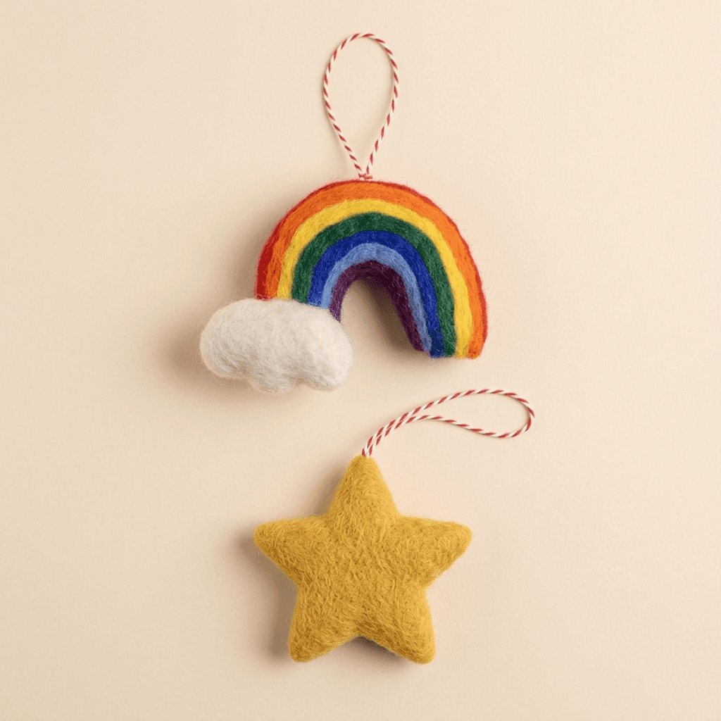 Felt Rainbow and Star Hanging Ornaments - Handmade Felt Product from Nepal