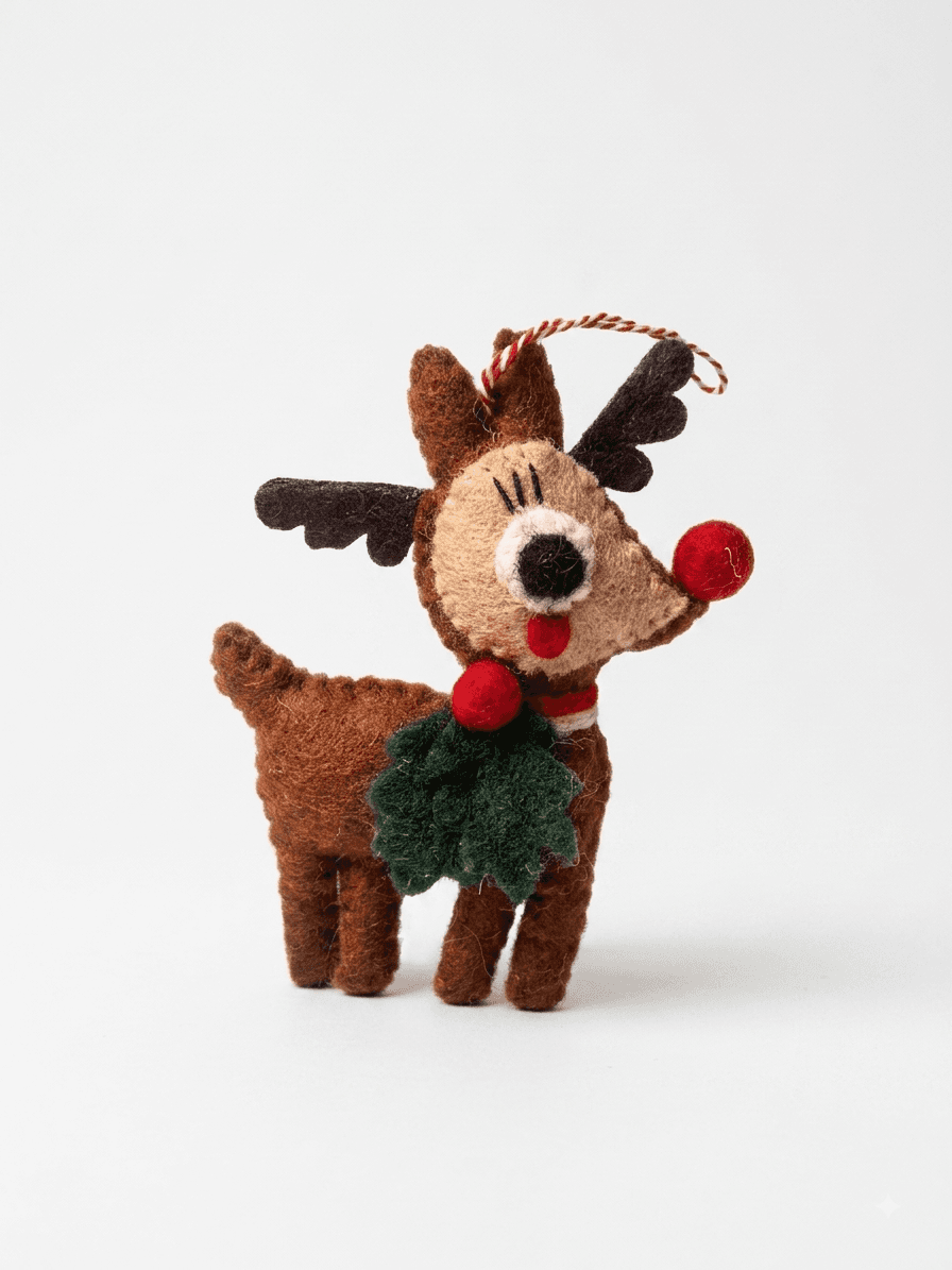 Reindeer Ornament - Handmade Felt Product from Nepal