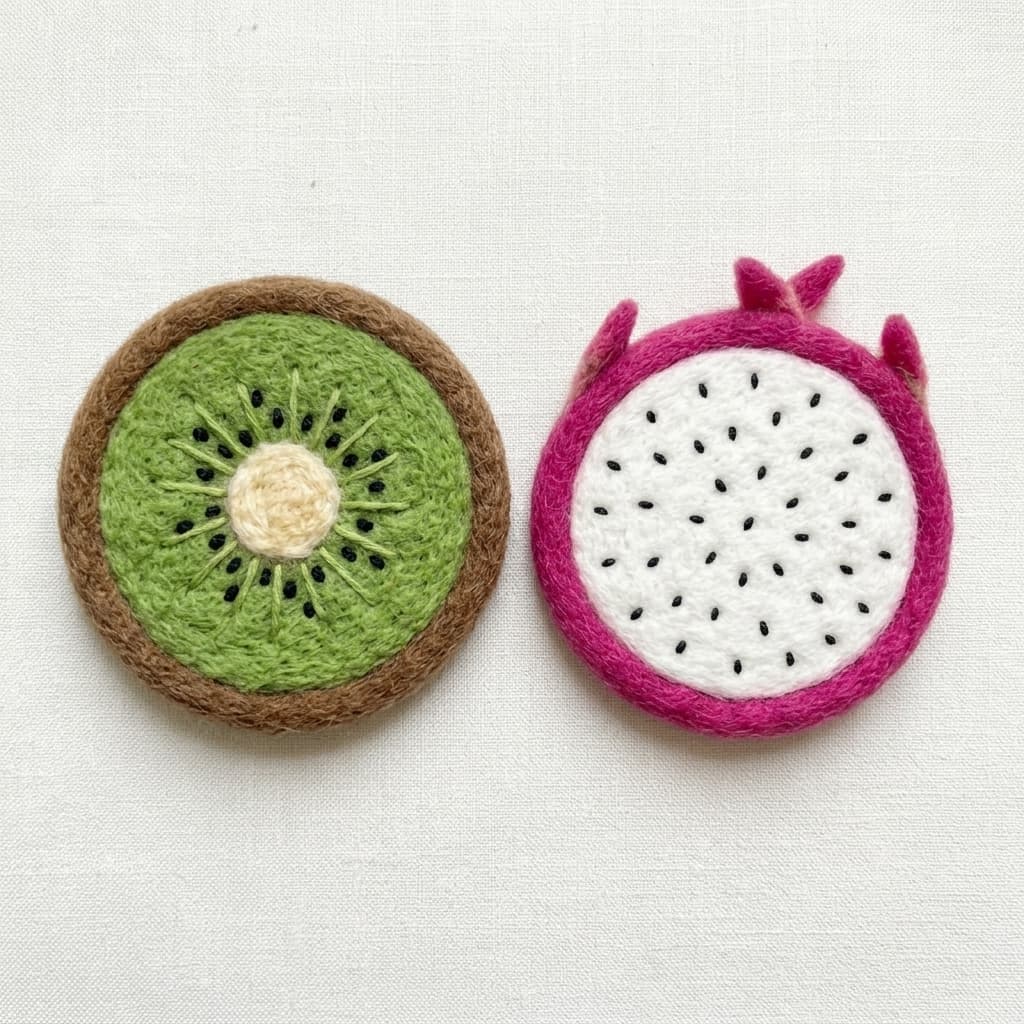 Tea Coasters (Kiwi & Dragon Fruit ) - Handmade Felt Product from Nepal