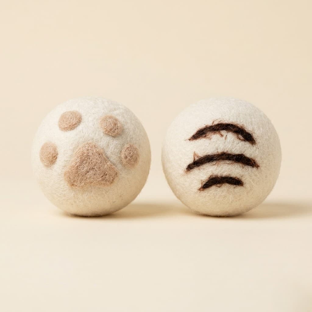 Felt Paw and Tiger Stripe Reversible Cat Toy Ball - Handmade Felt Product from Nepal