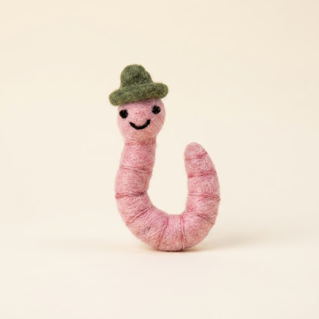 Worm with Green Hat - Handmade Felt Product from Nepal
