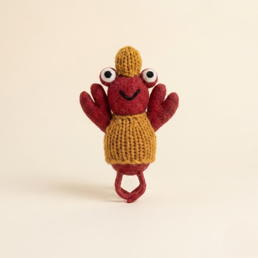 Lobster in Knitted Sweater Figurine - Handmade Felt Product from Nepal