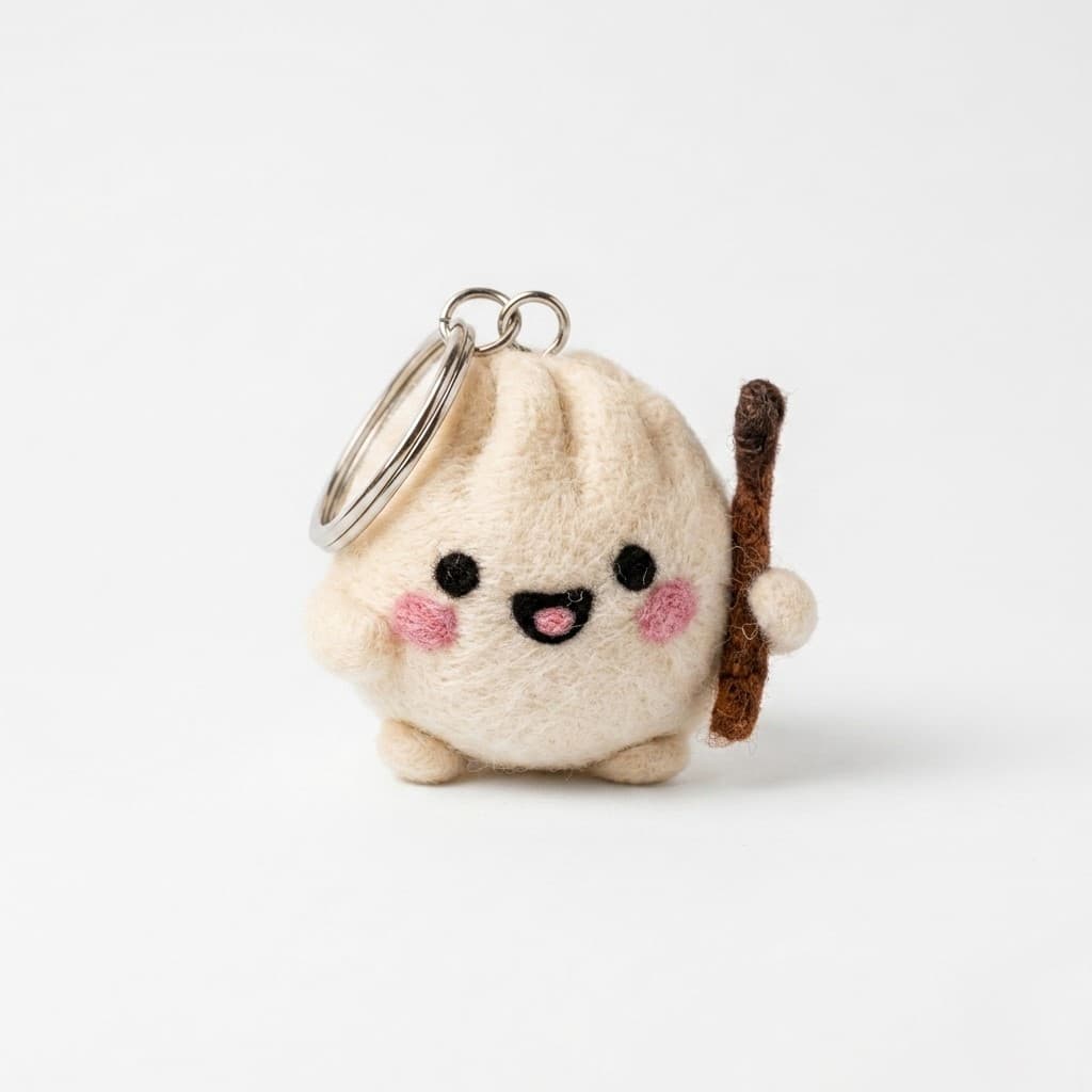 Cute Dumpling Keychain - Handmade Felt Product from Nepal