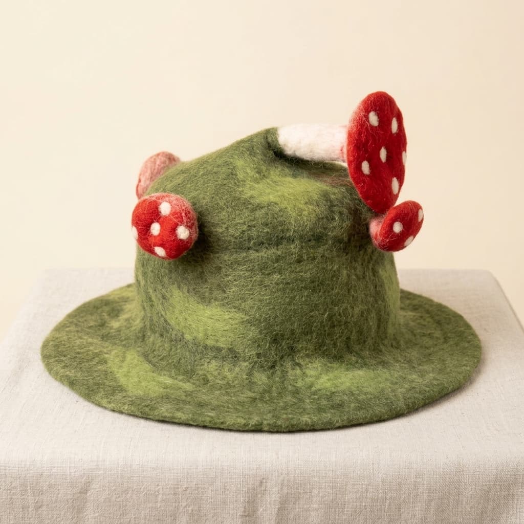 Mushroom Forest Hat - Handmade Felt Product from Nepal