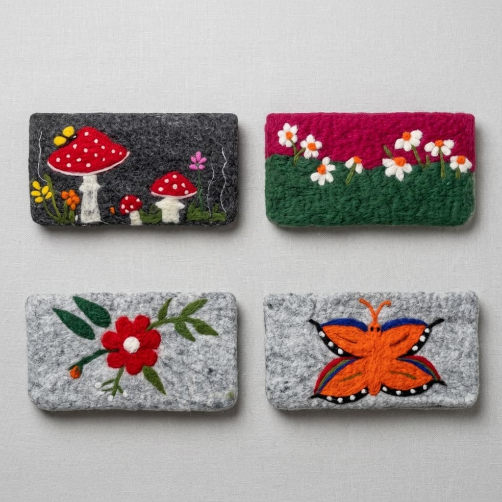 Handcrafted Needle-Felted Wool Nature Purses - Handmade Felt Product from Nepal